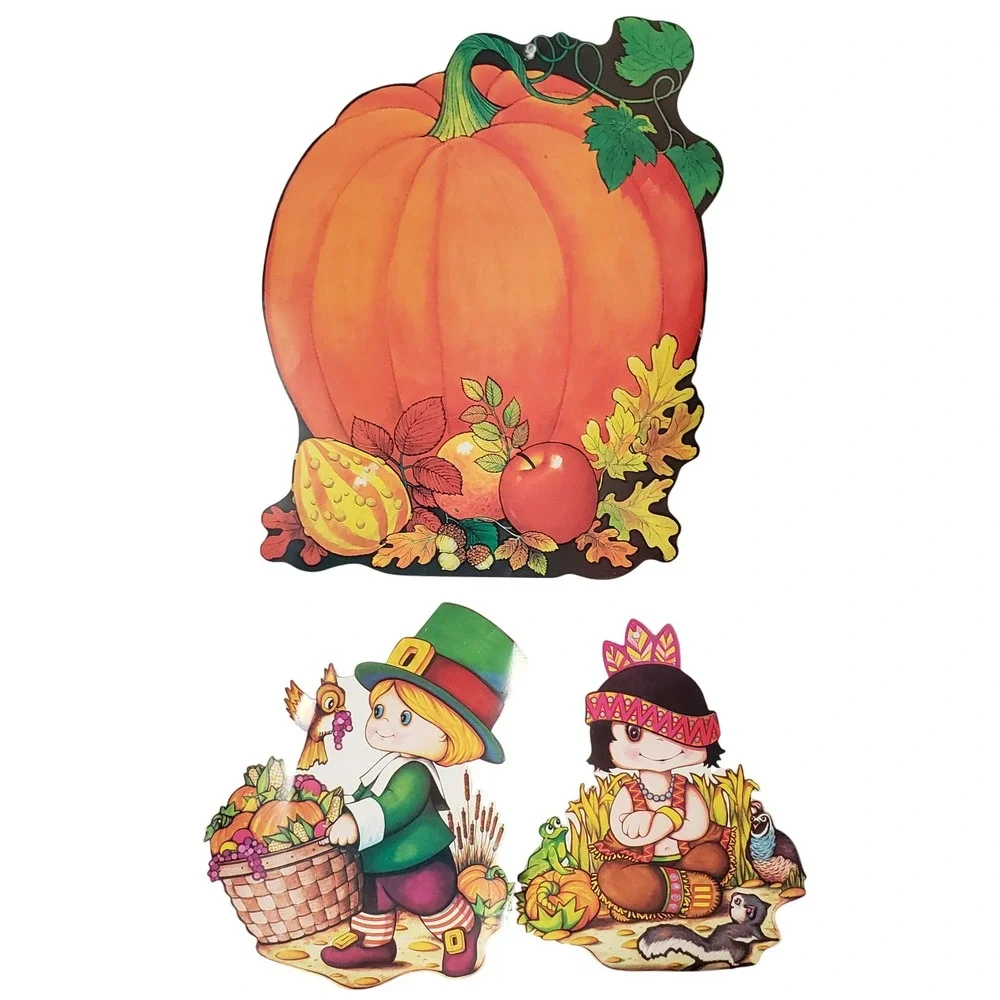 Beistle '78 Thanksgiving Harvest Pilgrim Indian Die Cut +‎ Pumpkin Wall Decor